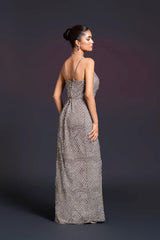 Grey Bridal Straight Slit Gown with Sequin Embellishment for Reception Wear by Aahana's by Nidhi Mehra