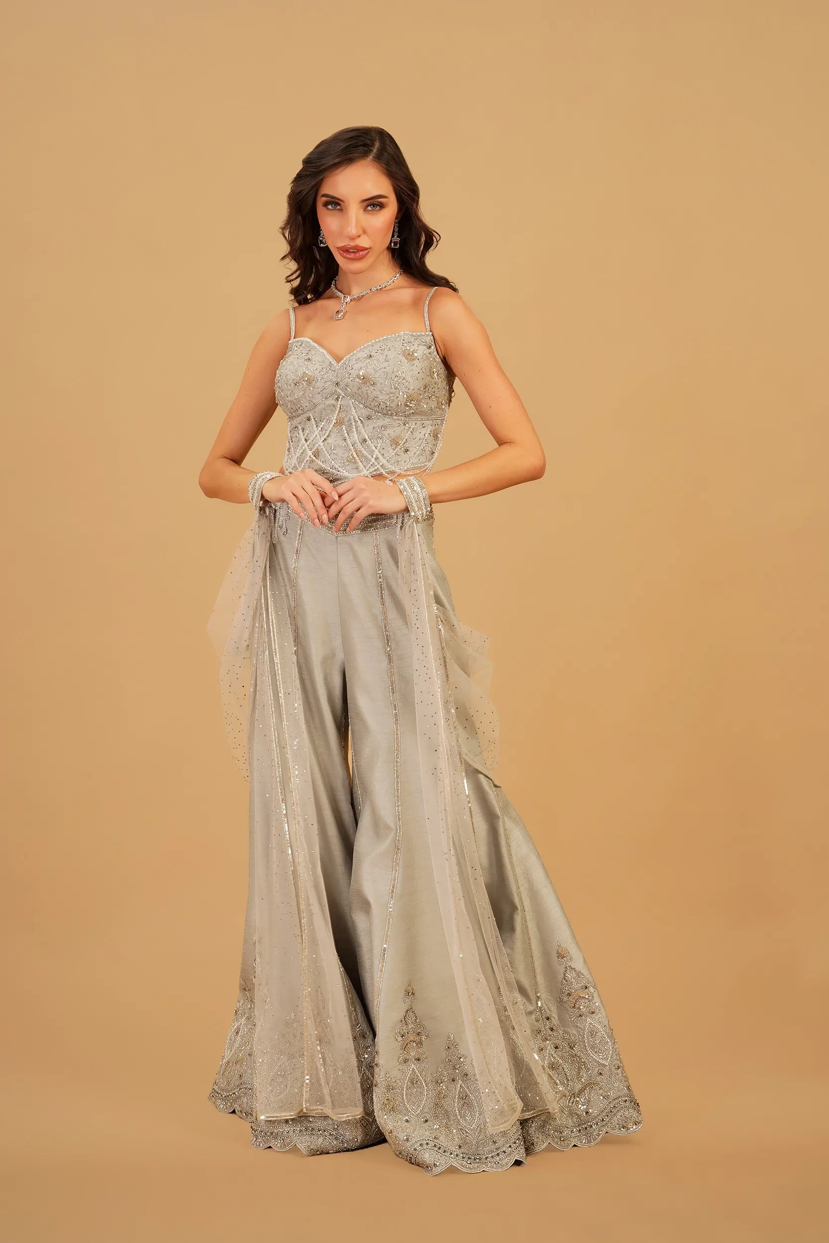 Grey Tassel Sharara Set