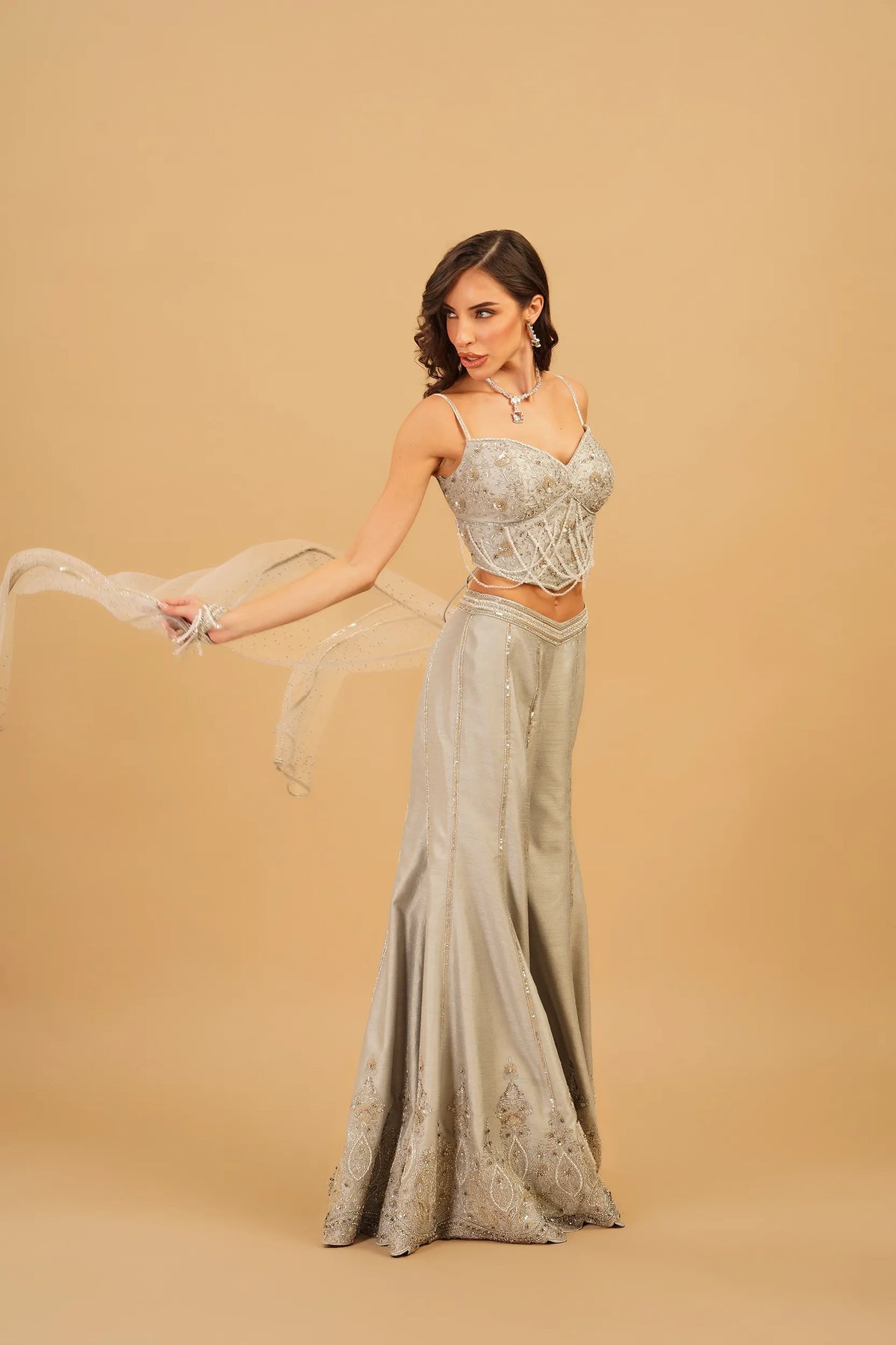 Grey Tassel Sharara Set
