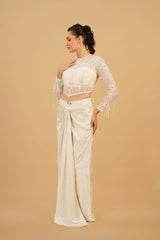 Ivory Tassel Drape Skirt Set