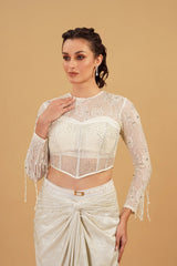 Ivory Tassel Drape Skirt Set