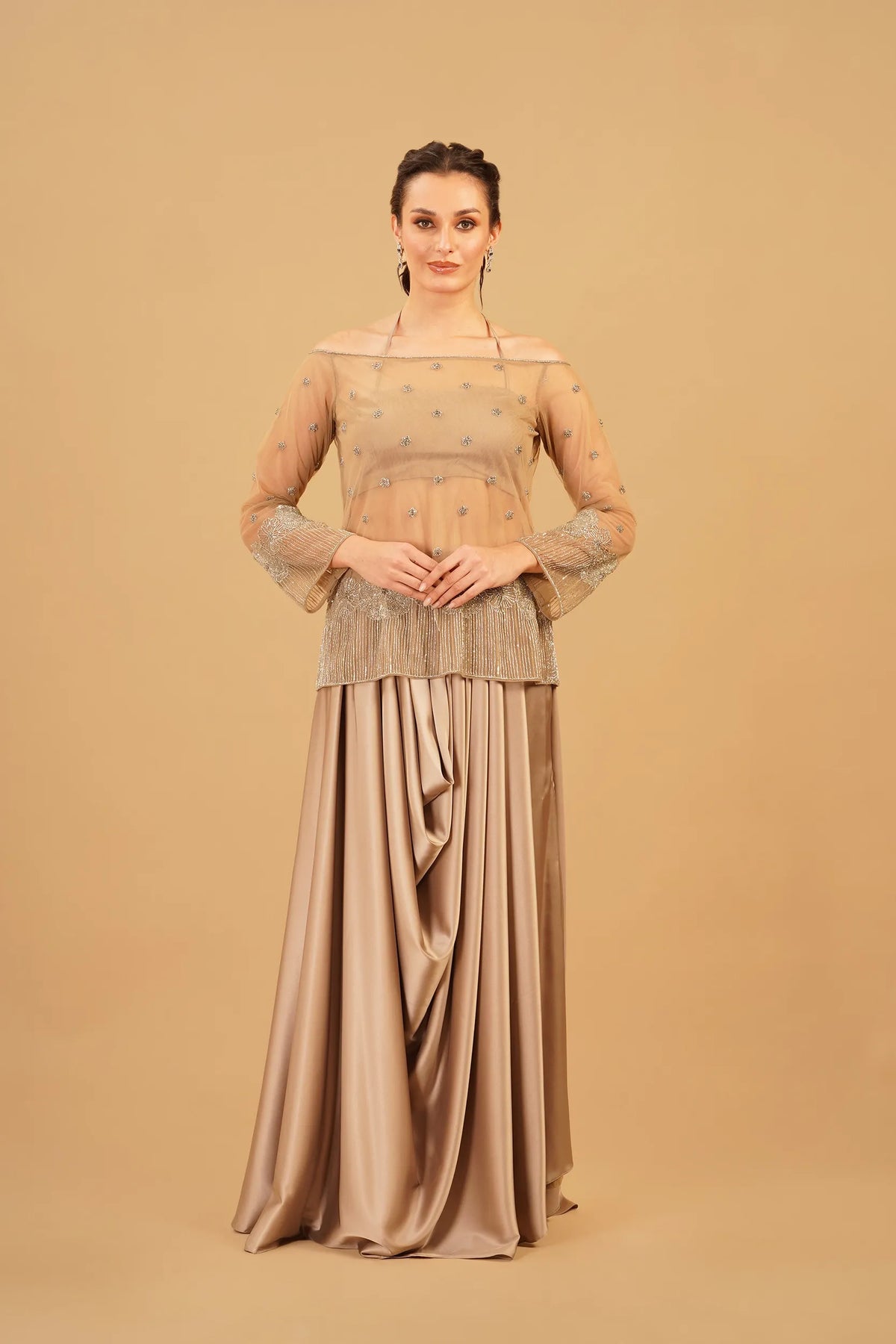 Light Beige Drape Skirt Set