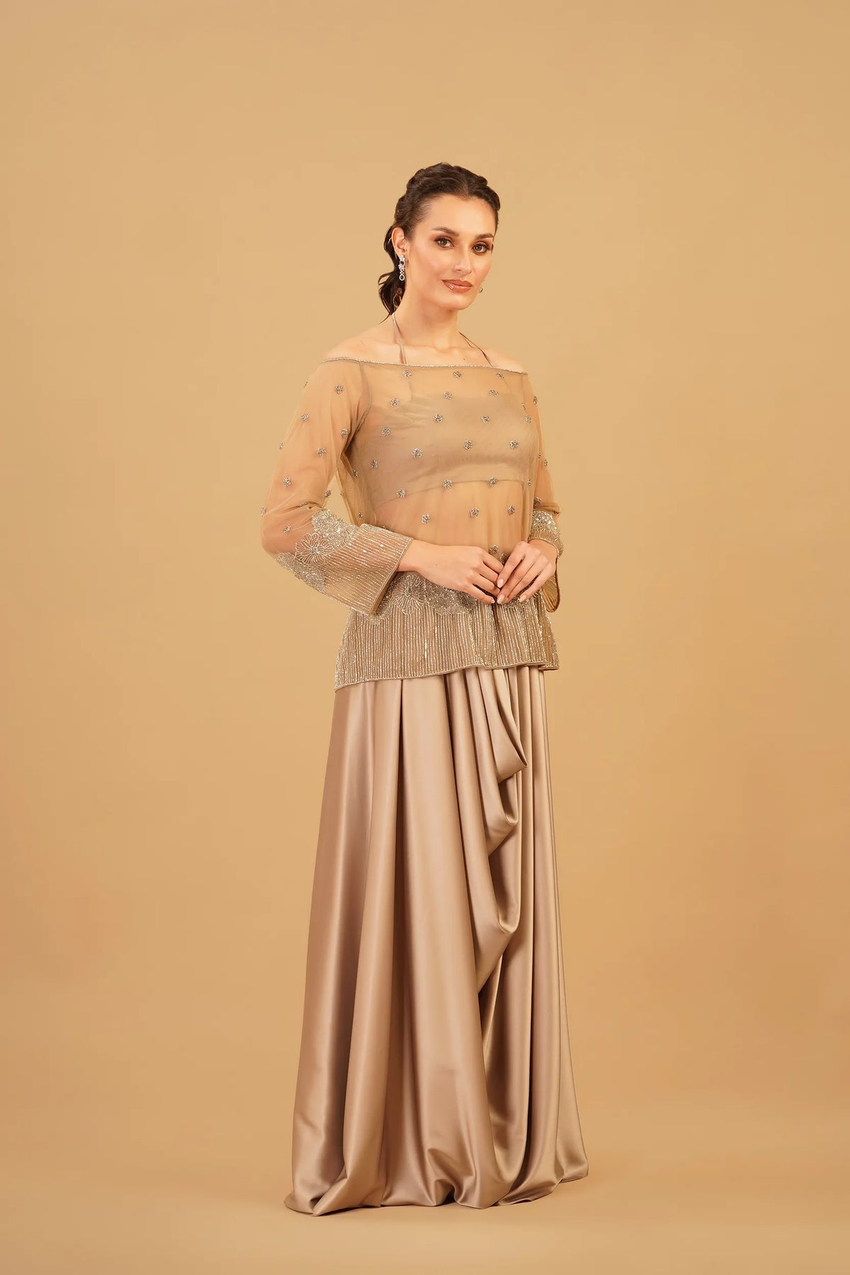 Light Beige Drape Skirt Set