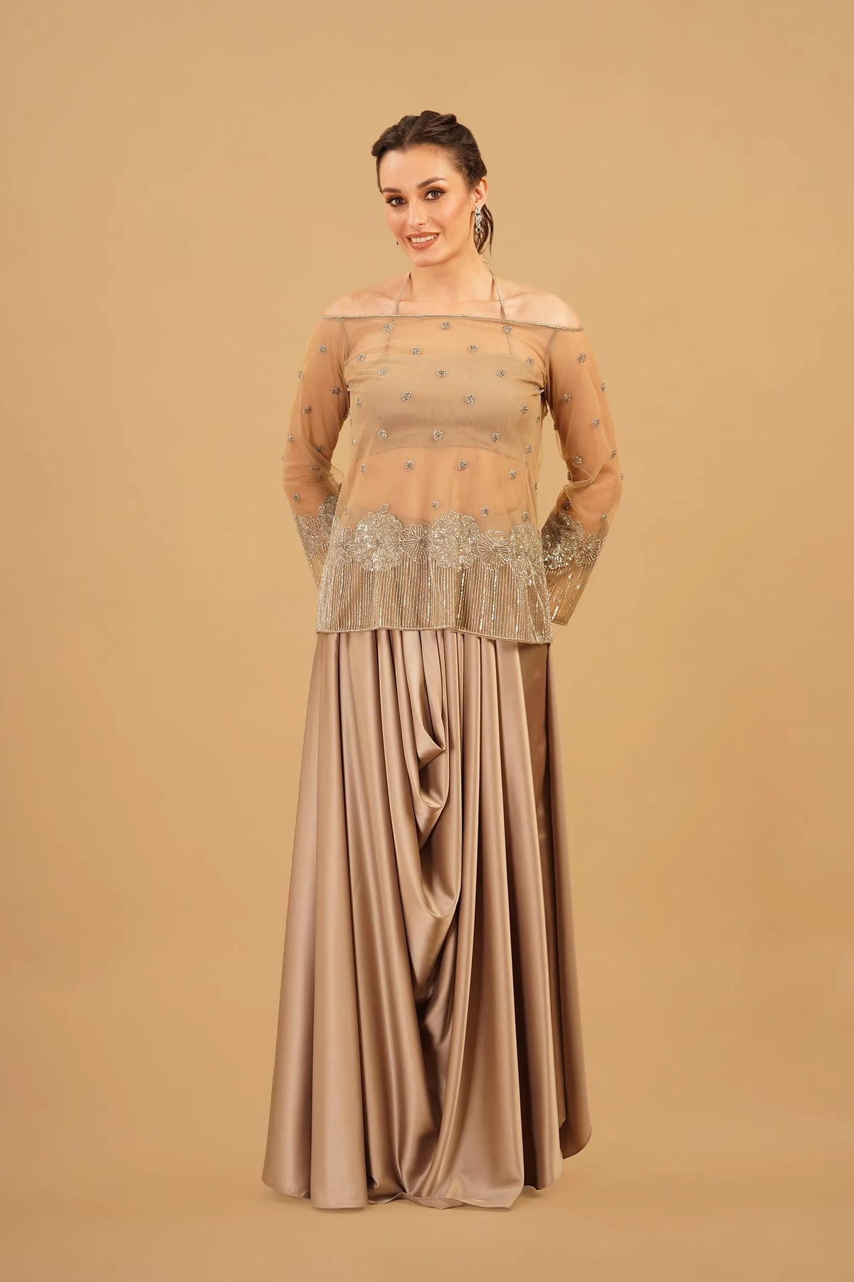 Light Beige Drape Skirt Set