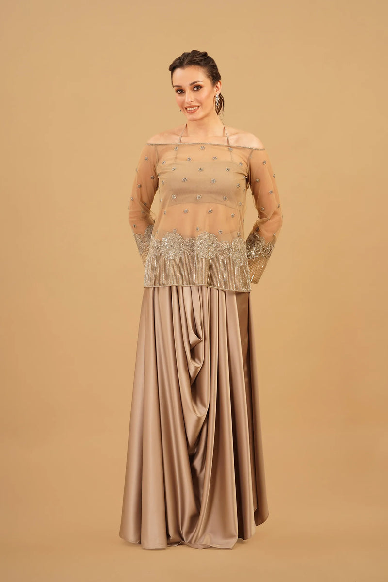 Light Beige Drape Skirt Set — alternate view