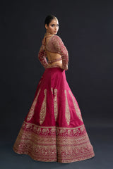 Maroon Bridal Lehenga with Dabka, Pearl Work and Sequin Embroidery for Reception Wear by Aahana's by Nidhi Mehra