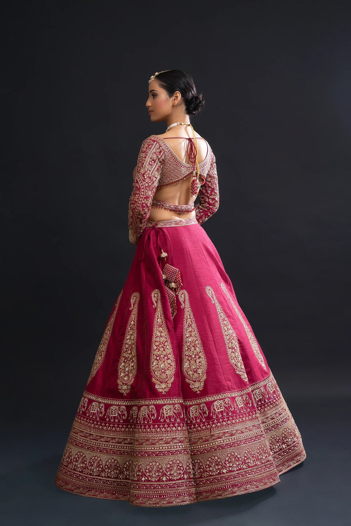 Maroon Bridal Lehenga with Dabka, Pearl Work and Sequin Embroidery for Reception Wear by Aahana's by Nidhi Mehra