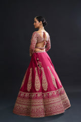 Maroon Bridal Lehenga with Dabka, Pearl Work and Sequin Embroidery for Reception Wear by Aahana's by Nidhi Mehra