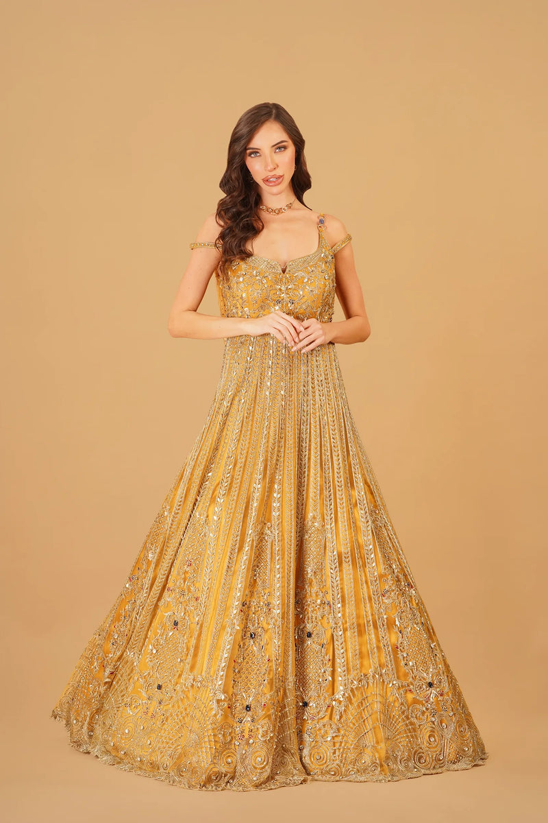 Mustard Yellow Tassel Anarkali — alternate view