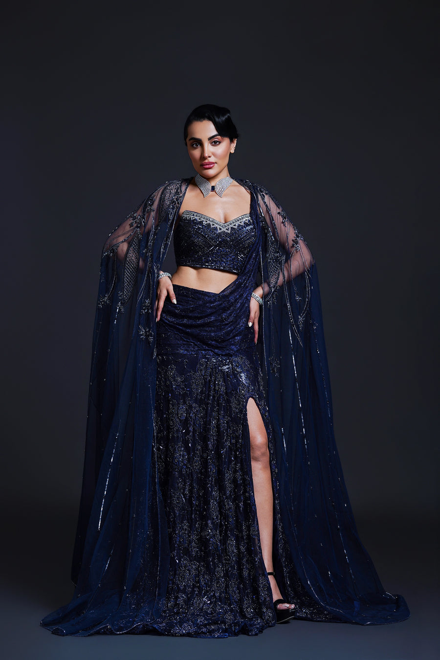 Navy Blue Slit Gown