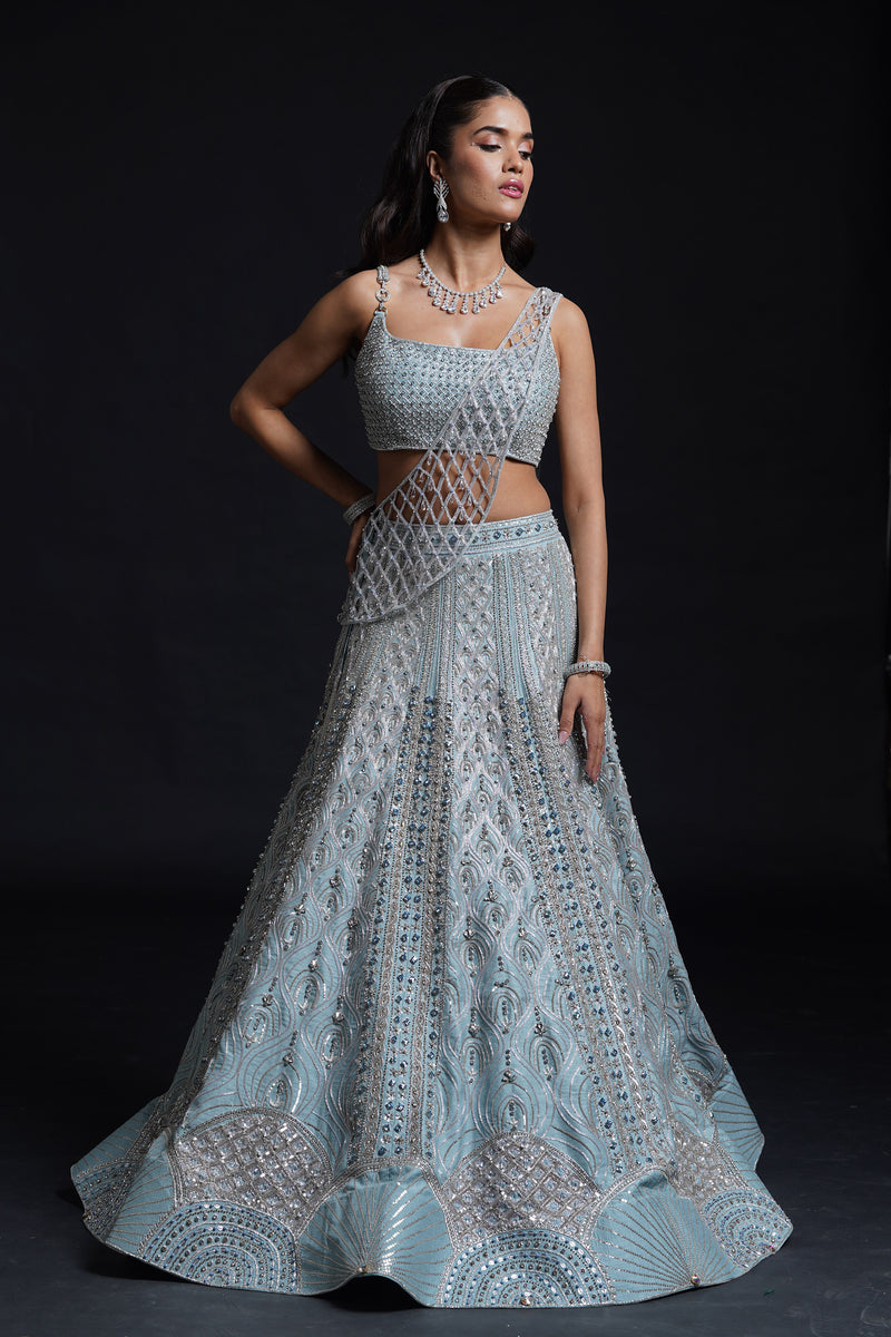 Antique Deep Lilac Tissue Embroidered Saree Set with Tissue Blouse by Aahana's by Nidhi Mehra