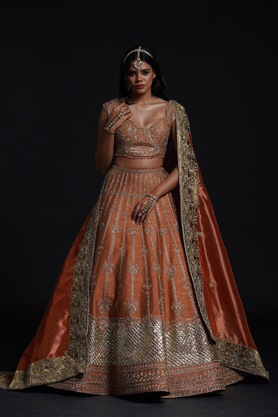 Orange Raw Silk Lehenga