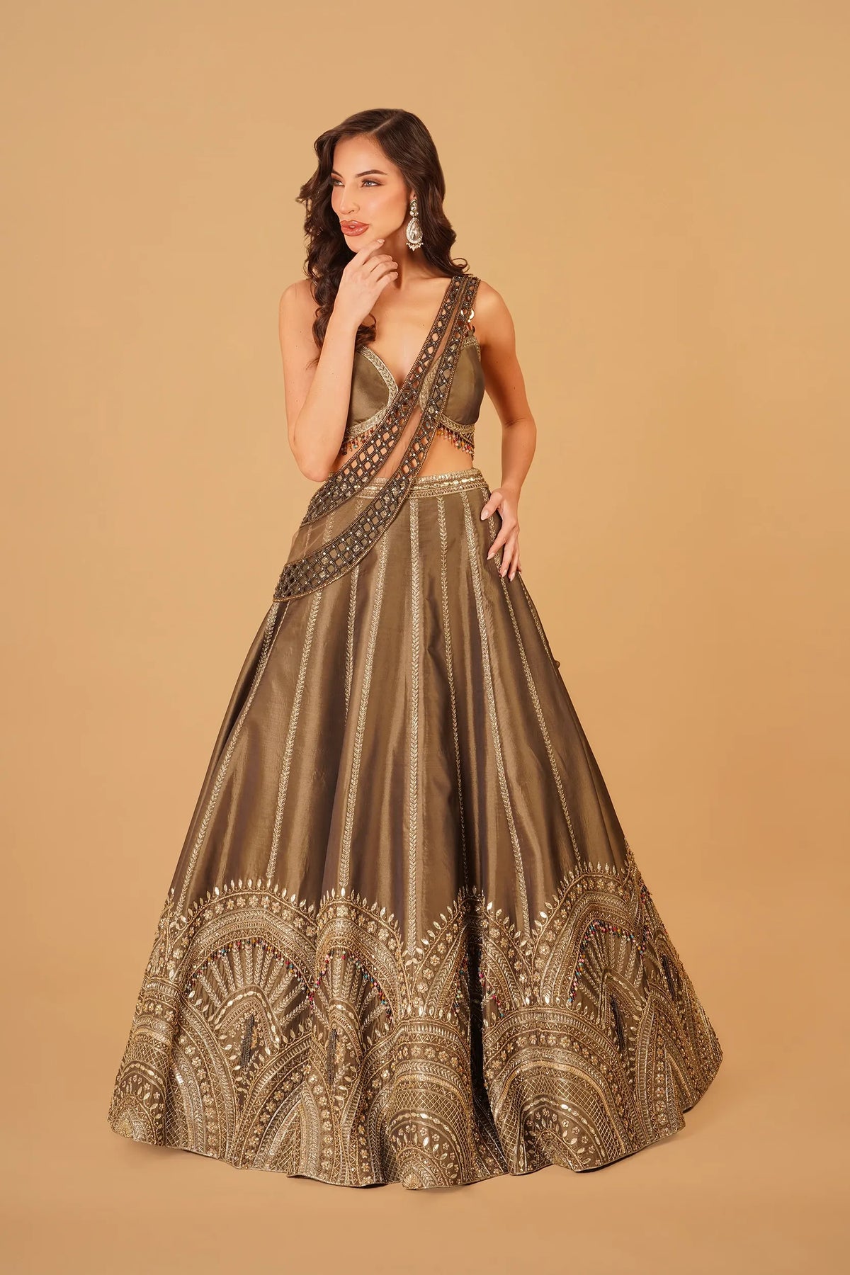Olive Green Dabka Lehenga