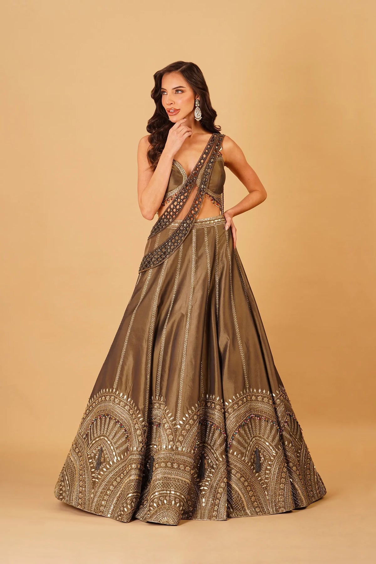 Olive Green Dabka Lehenga