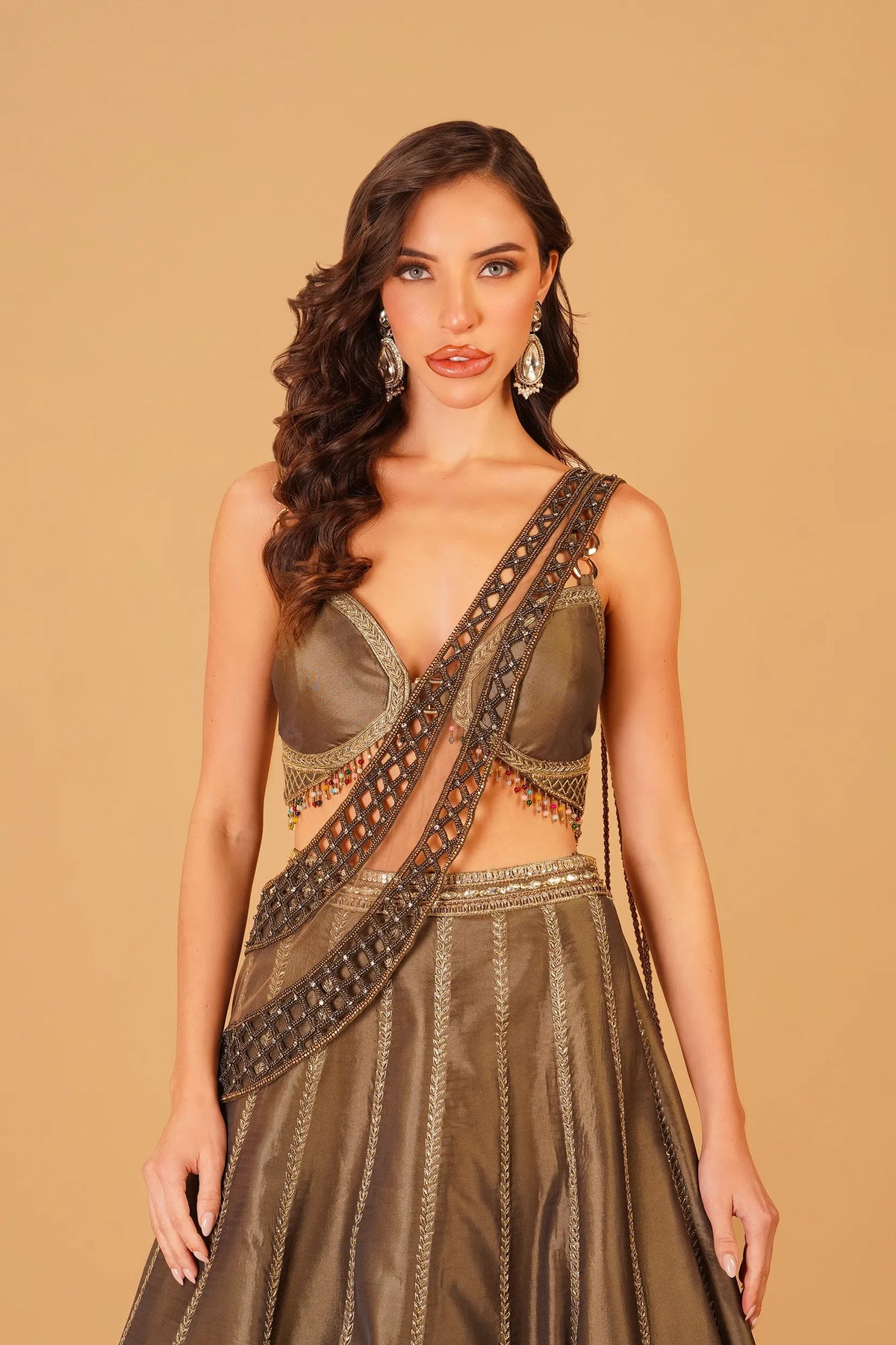 Olive Green Dabka Lehenga