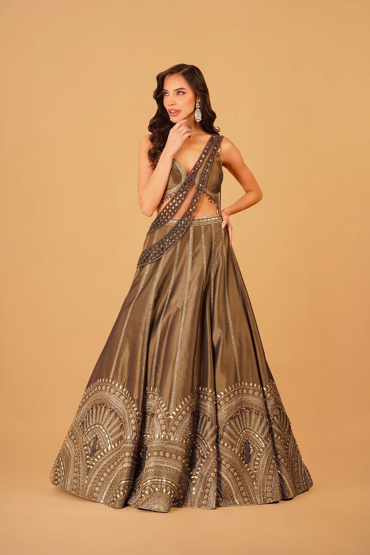 Olive Green Dabka Lehenga
