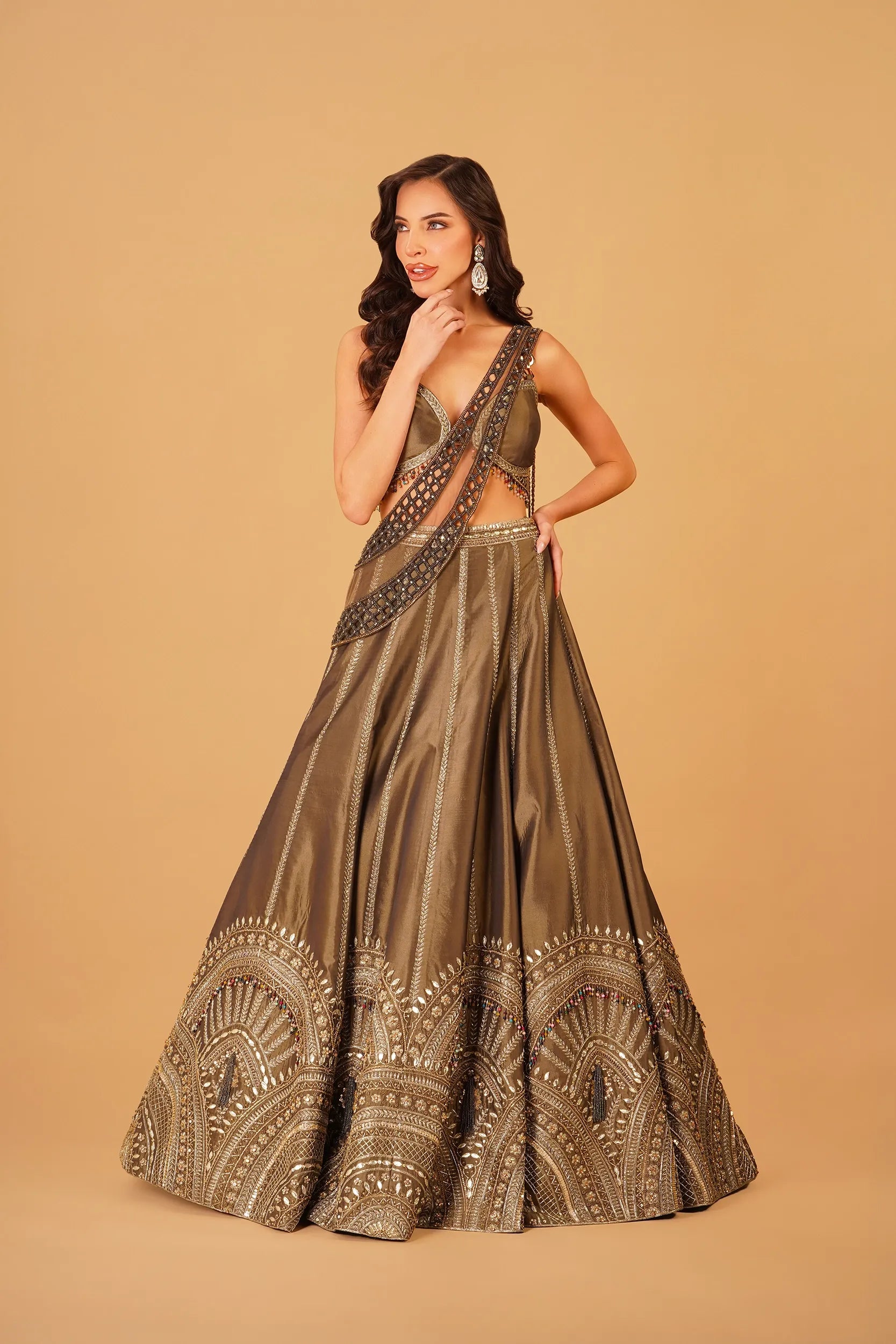 Olive Green Dabka Lehenga