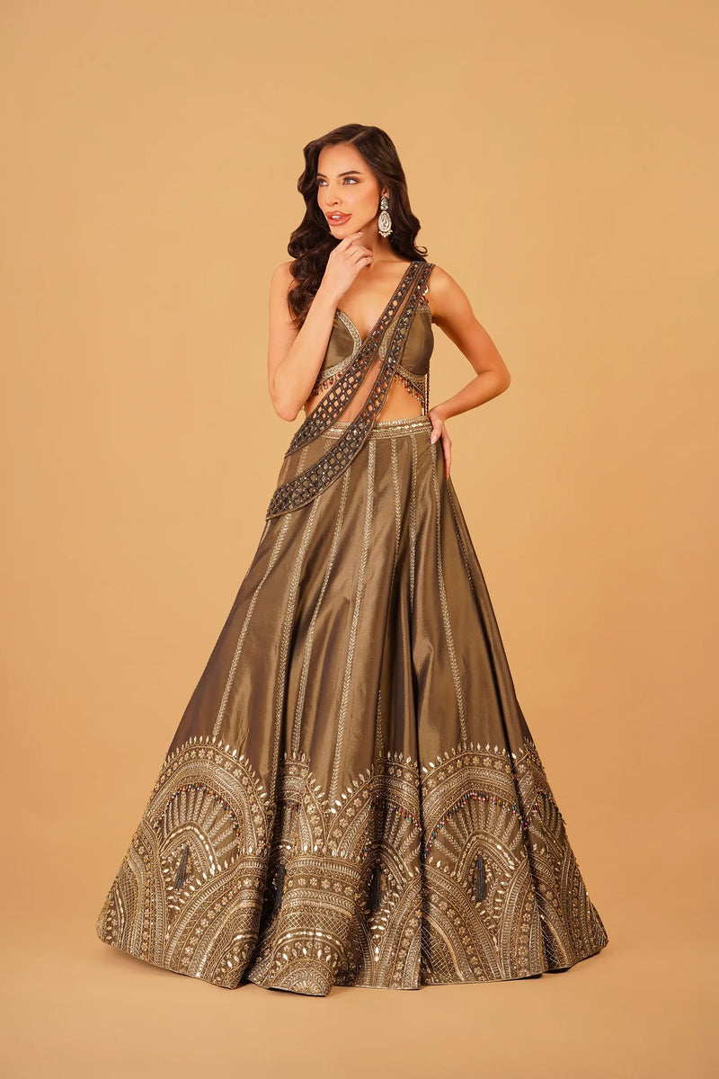 Olive Green Dabka Lehenga