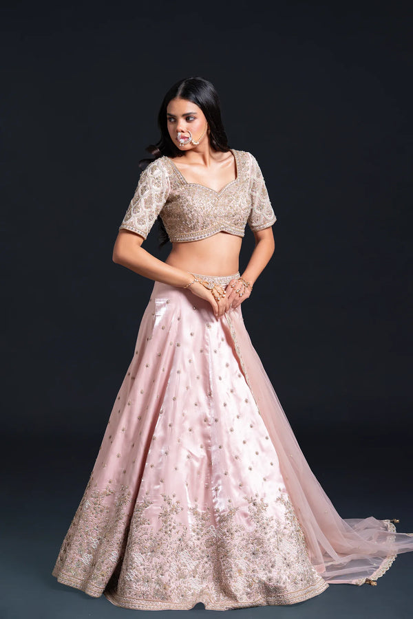 Peach Dabka Lehenga