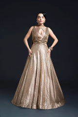 Peach Embroidered Bridal Lehenga for Sangeet and Festive Wear by Aahana's by Nidhi Mehra