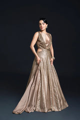 Peach Embroidered Bridal Lehenga for Sangeet and Festive Wear by Aahana's by Nidhi Mehra