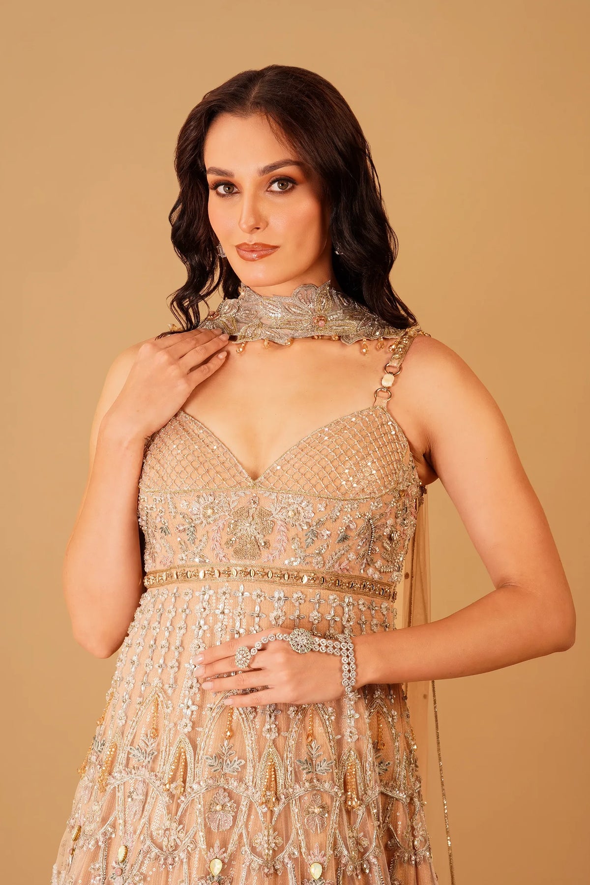 Peach Hand-Embroidered Anarkali