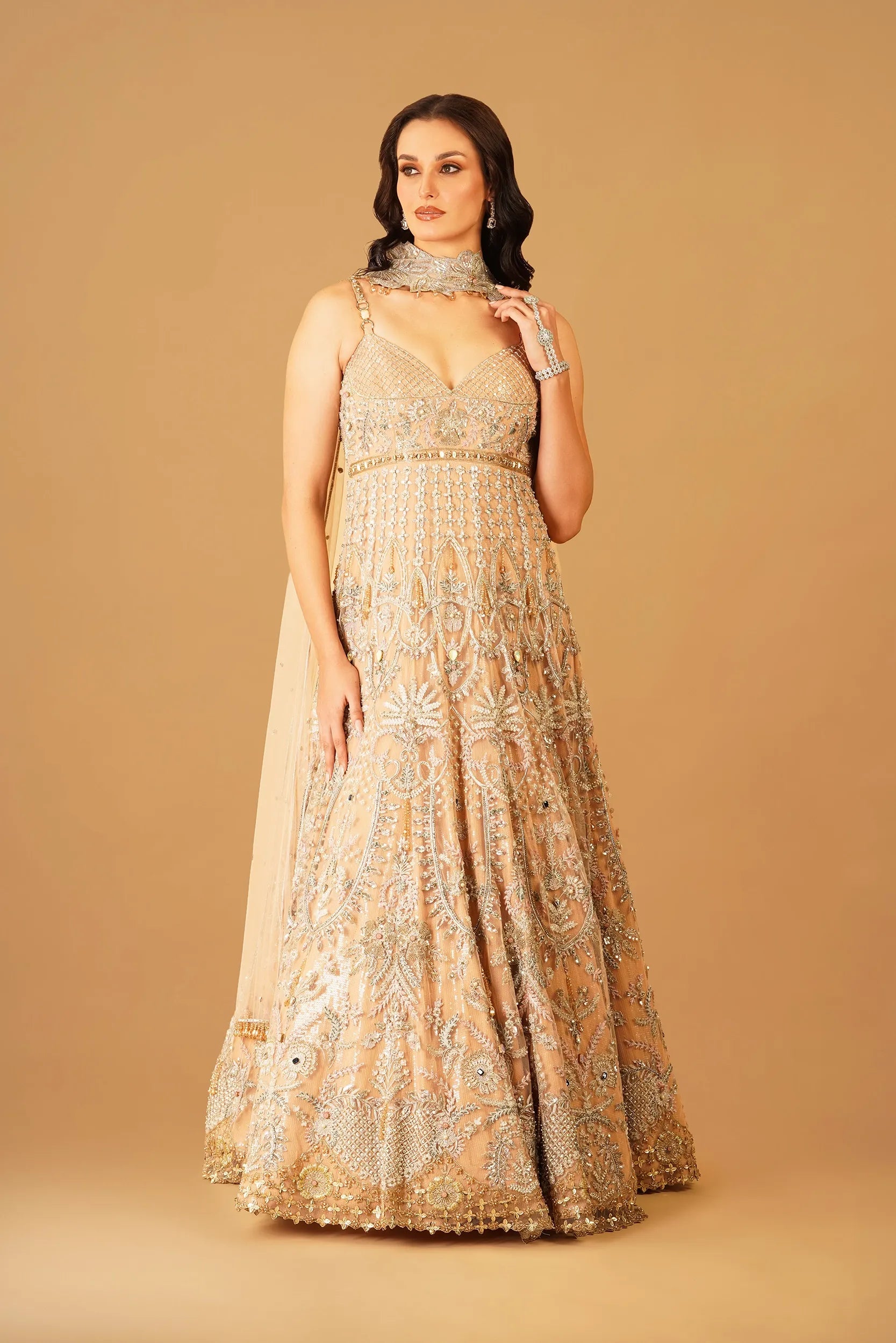 Peach Hand-Embroidered Anarkali