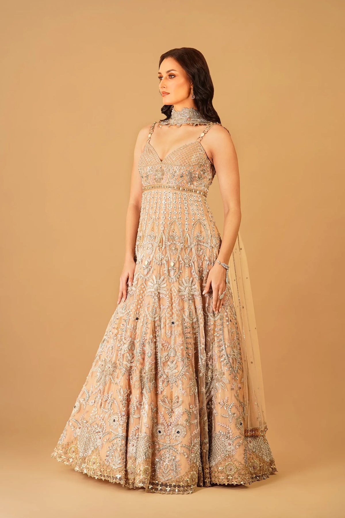 Peach Hand-Embroidered Anarkali