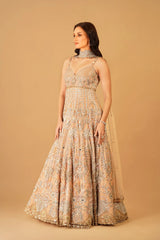 Peach Hand-Embroidered Anarkali