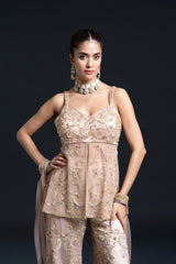 Peach Pink Bridal Sharara Set with Dabka and Sequin Embroidery for Sangeet and Reception Wear by Aahana's by Nidhi Mehra