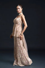 Peach Pink Bridal Sharara Set with Dabka and Sequin Embroidery for Sangeet and Reception Wear by Aahana's by Nidhi Mehra