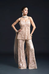 Peach Pink Bridal Sharara Set with Dabka and Sequin Embroidery for Sangeet and Reception Wear by Aahana's by Nidhi Mehra