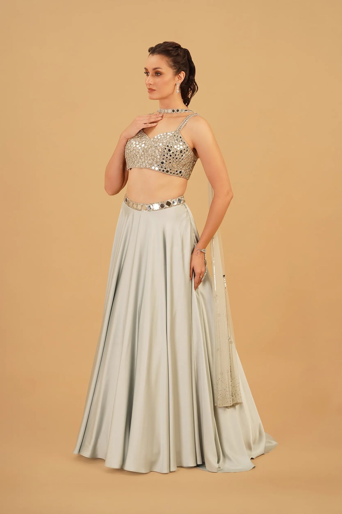 Powder Blue Mirror Skirt Set