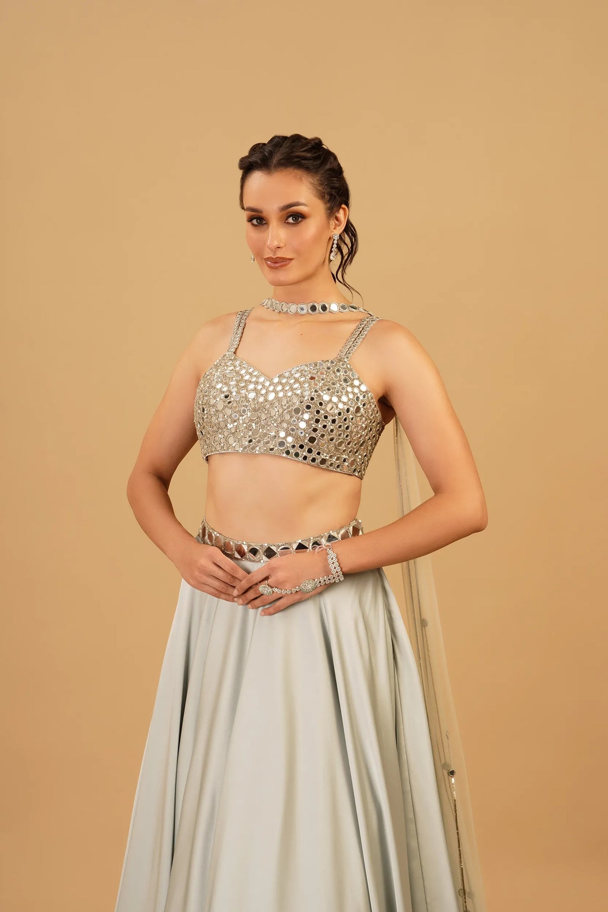 Powder Blue Mirror Skirt Set