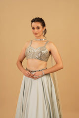 Powder Blue Mirror Skirt Set