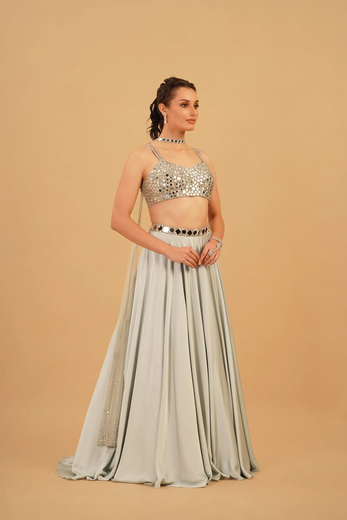 Powder Blue Mirror Skirt Set