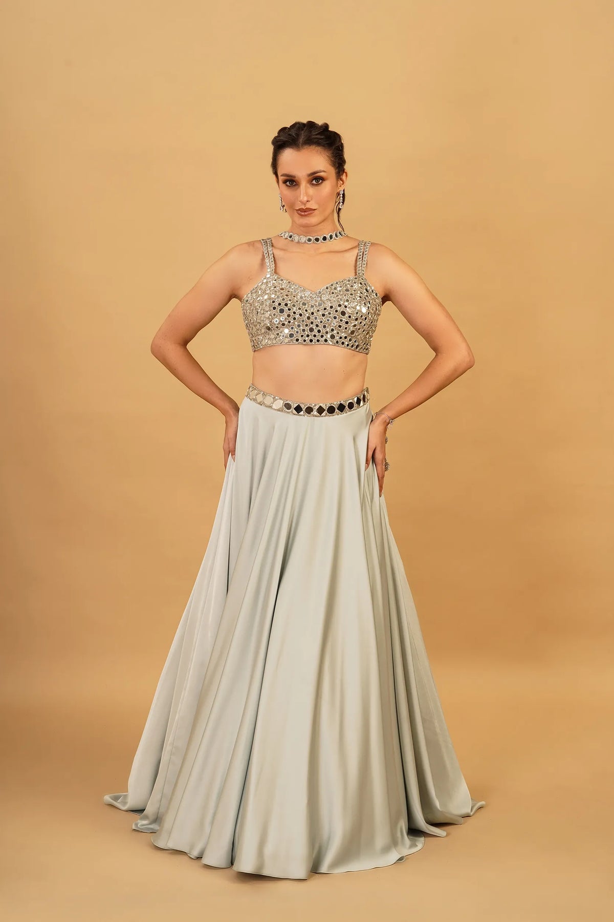 Powder Blue Mirror Skirt Set