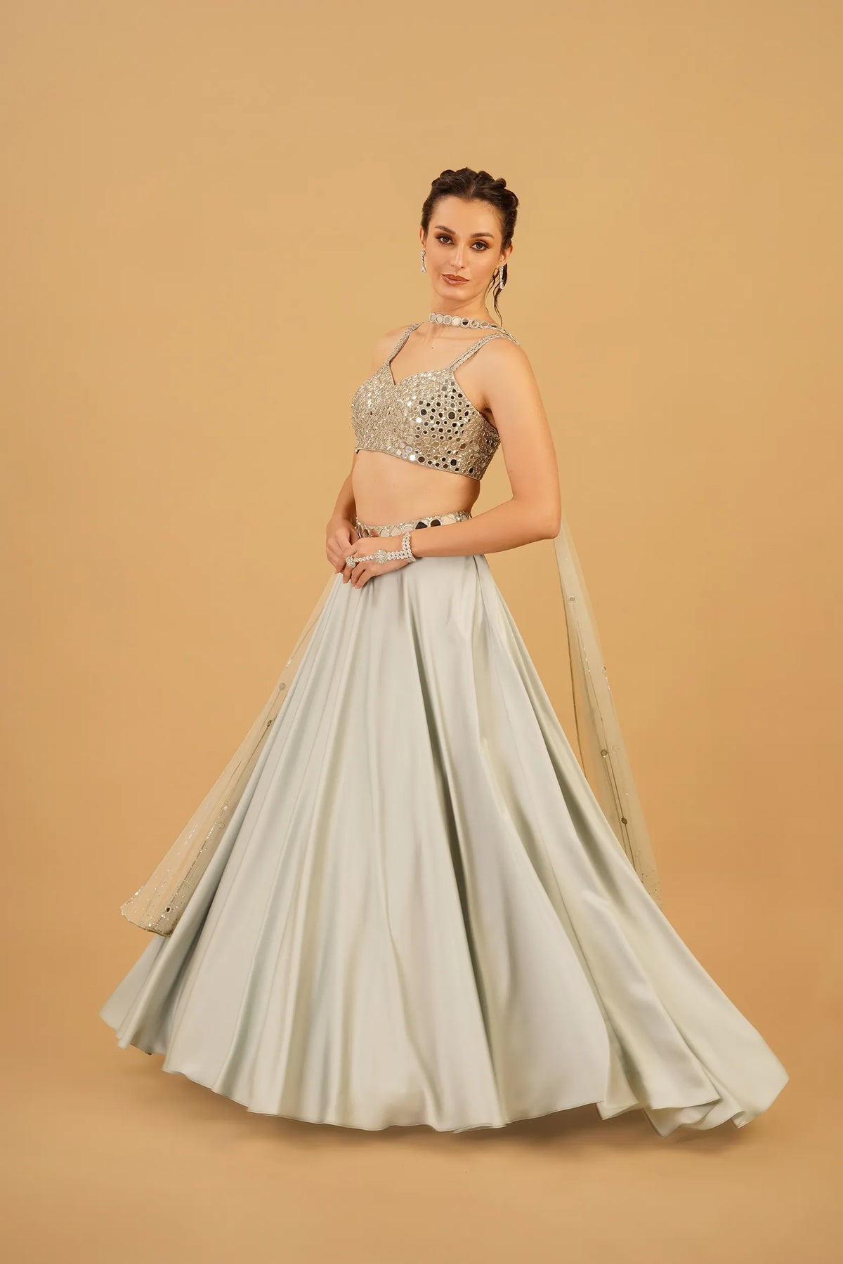 Powder Blue Mirror Skirt Set