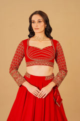 Red Dabka Lehenga