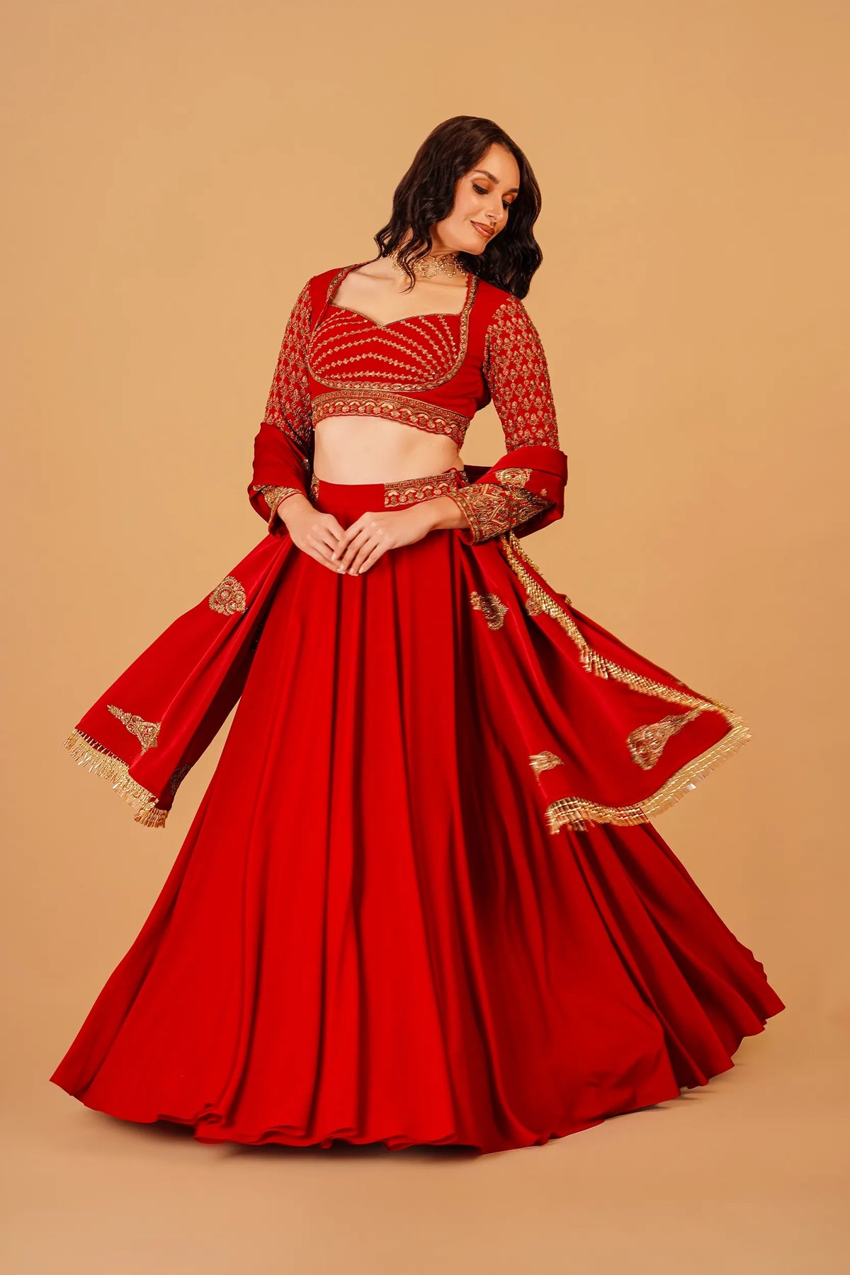 Red Dabka Lehenga