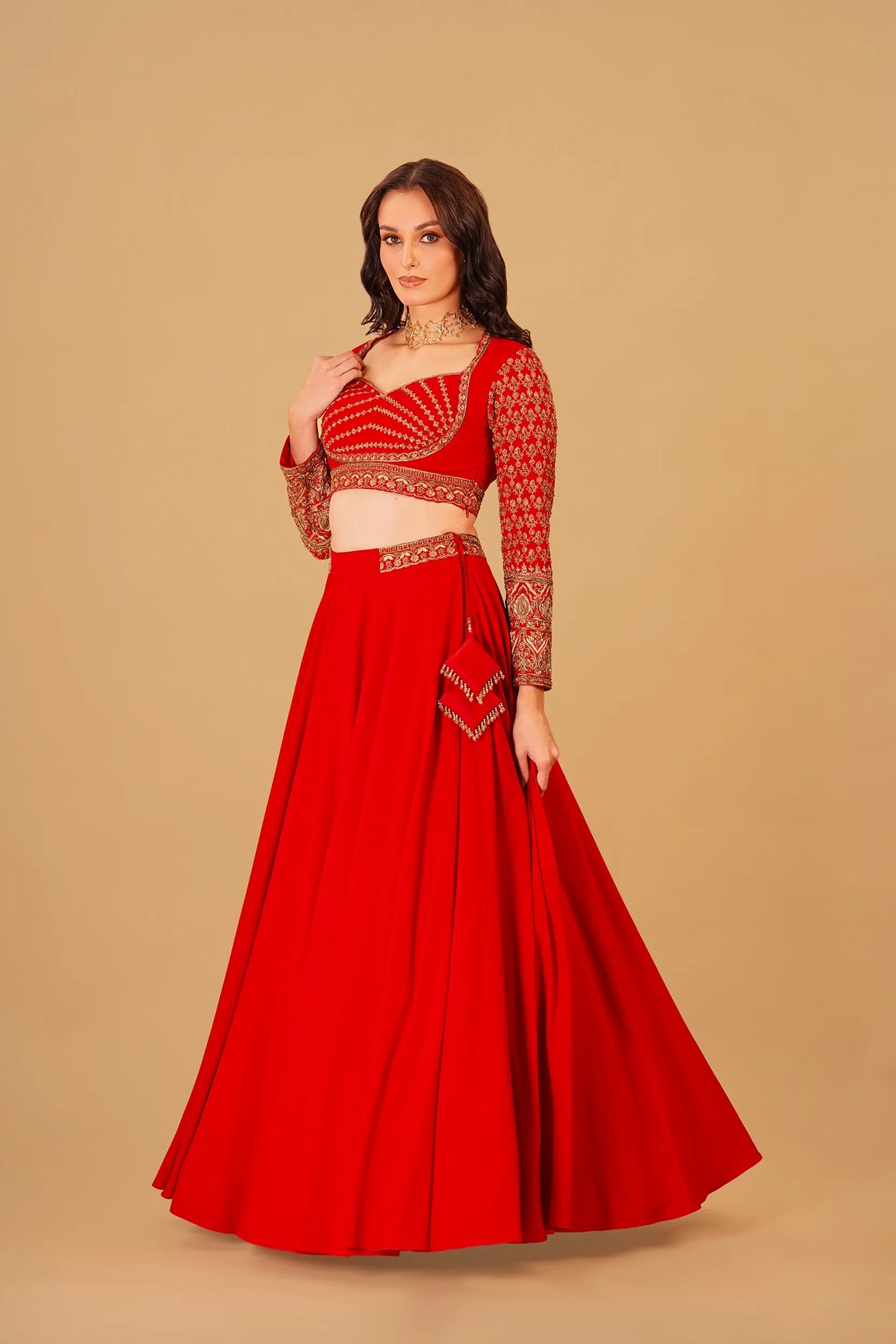 Red Dabka Lehenga