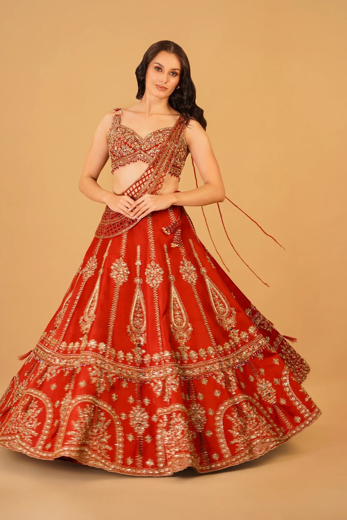 Rust Orange Zardosi Lehenga