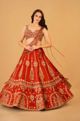Rust Orange Zardosi Lehenga