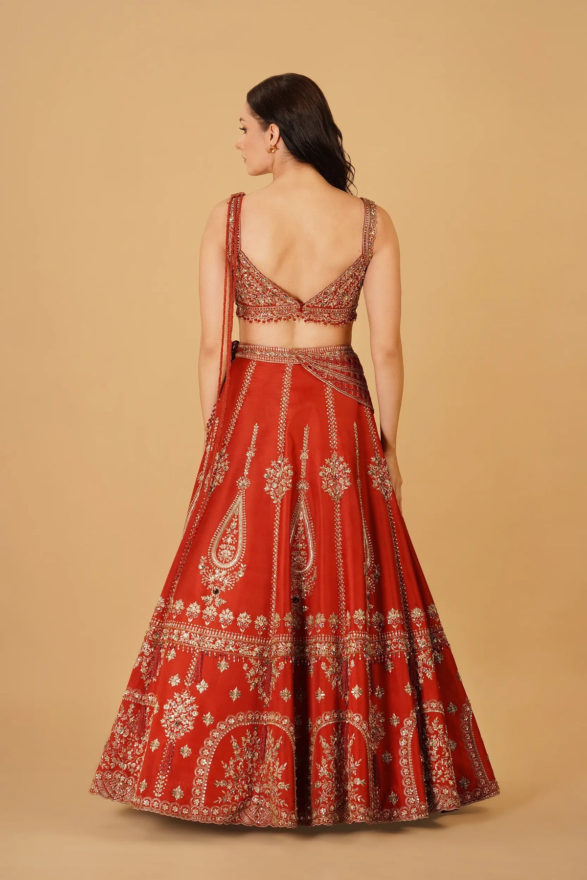 Rust Orange Zardosi Lehenga