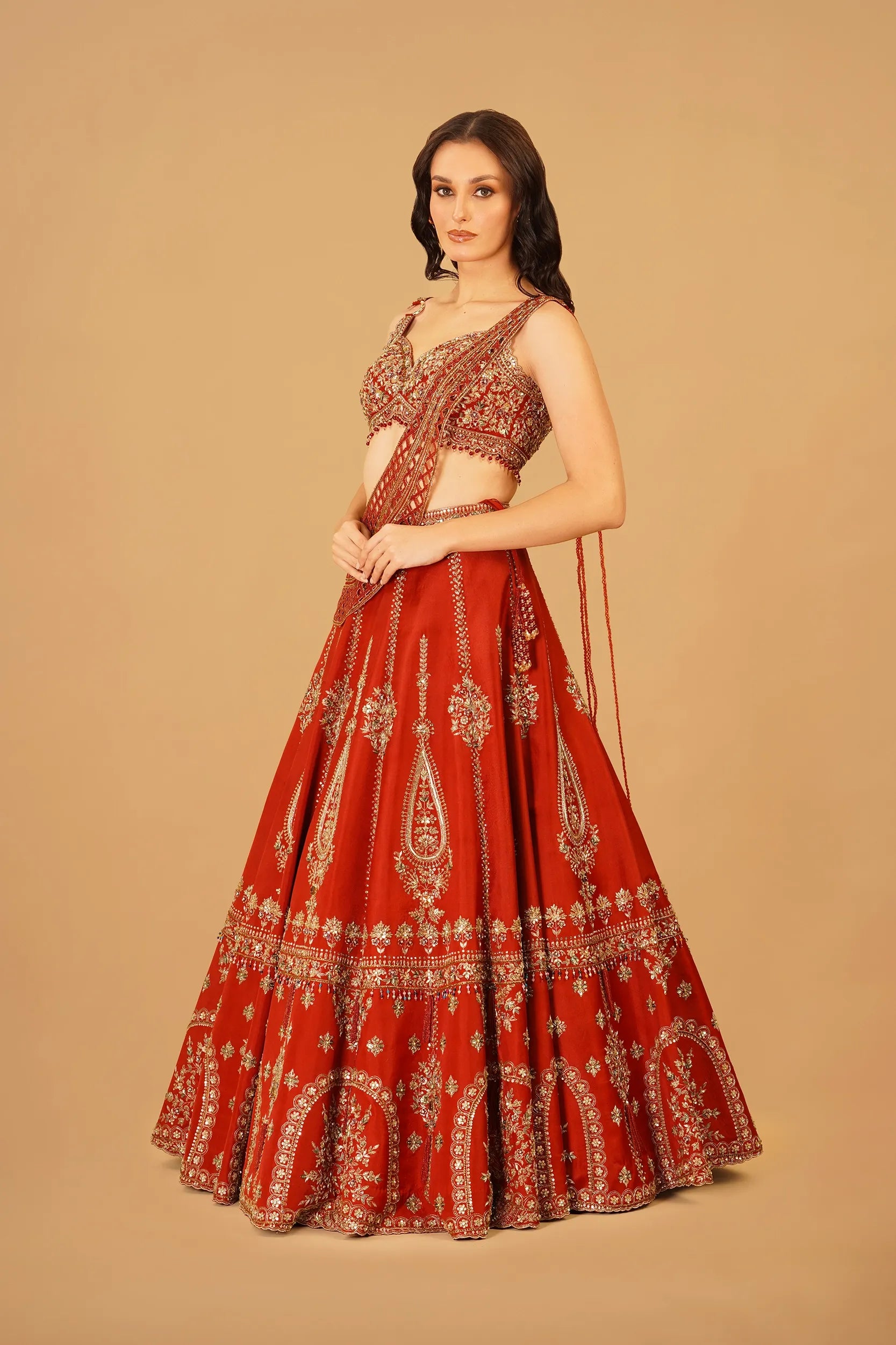 Rust Orange Zardosi Lehenga