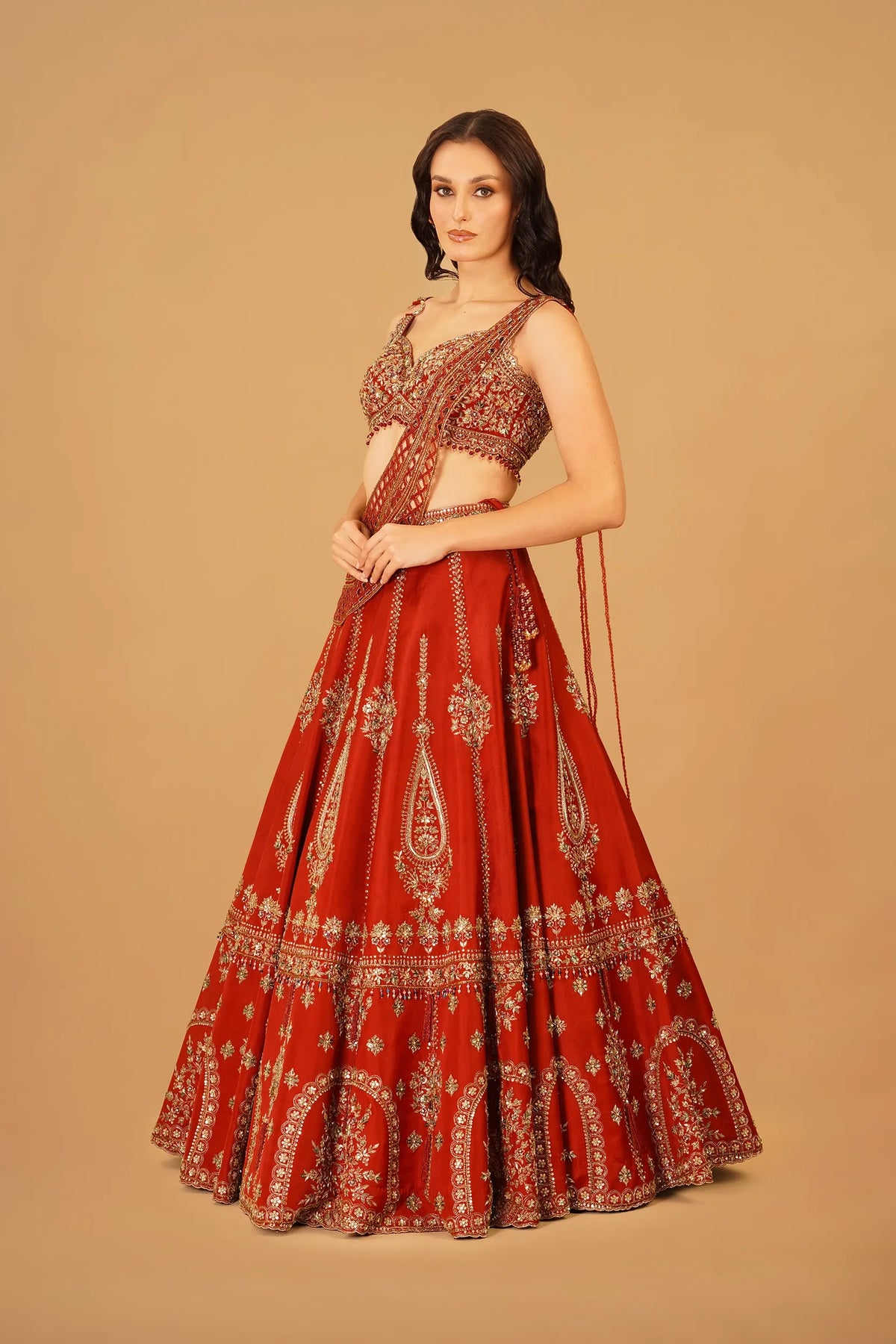 Rust Orange Zardosi Lehenga