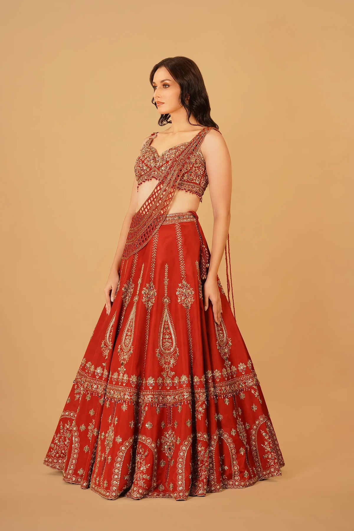 Rust Orange Zardosi Lehenga