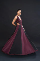 Wine and Black Bridal Gown with Cutdana Embellishment for Reception Wear by Aahana's by Nidhi Mehra