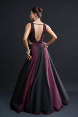Wine and Black Bridal Gown with Cutdana Embellishment for Reception Wear by Aahana's by Nidhi Mehra