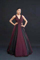Wine and Black Bridal Gown with Cutdana Embellishment for Reception Wear by Aahana's by Nidhi Mehra
